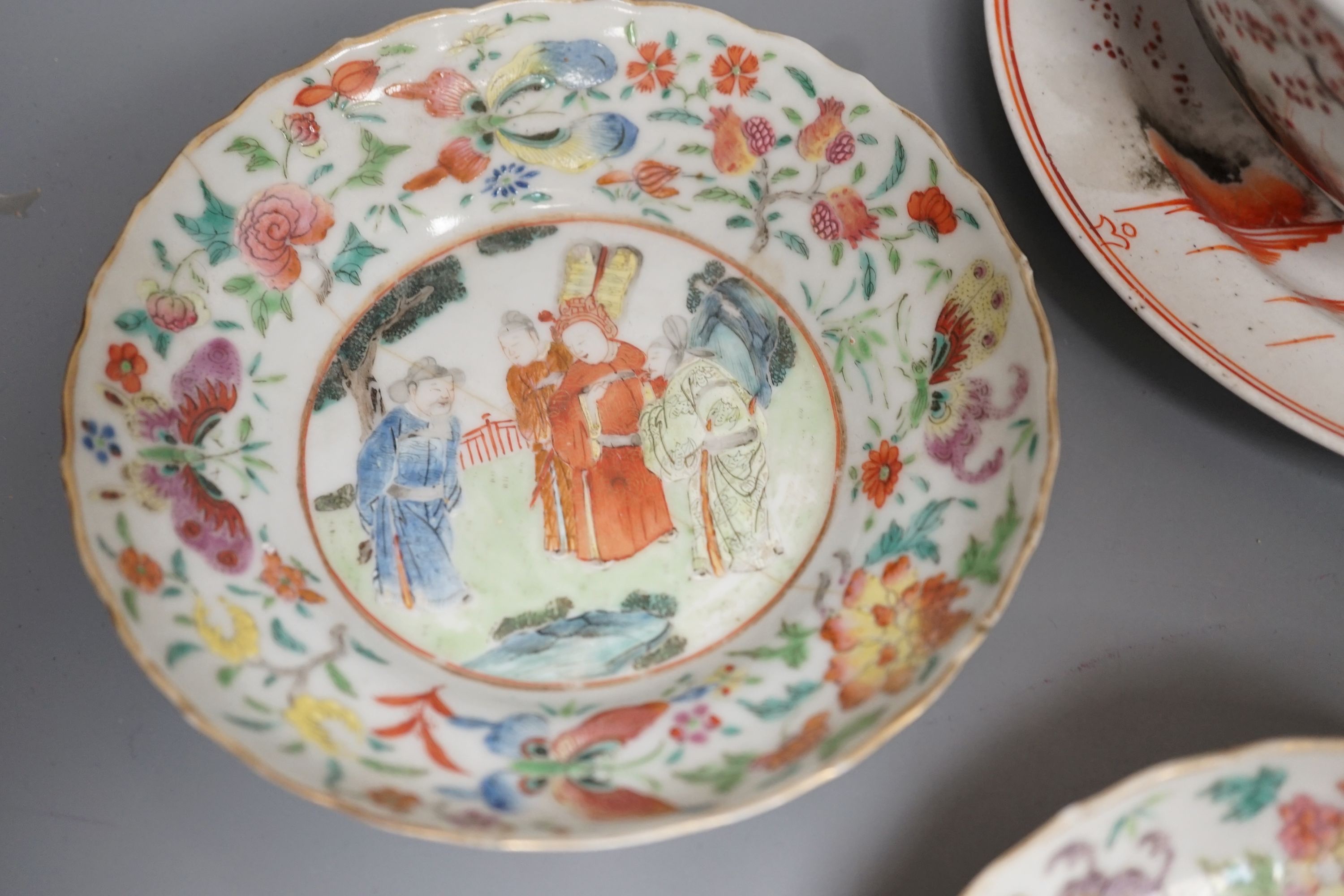 A group of 19th century Chinese famille rose and English chinoiserie tea wares